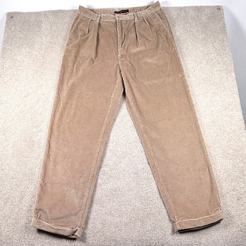 Tommy Hilfiger Corduroy Pants Mens 38x32 Tan Pleated Cuffed Trousers